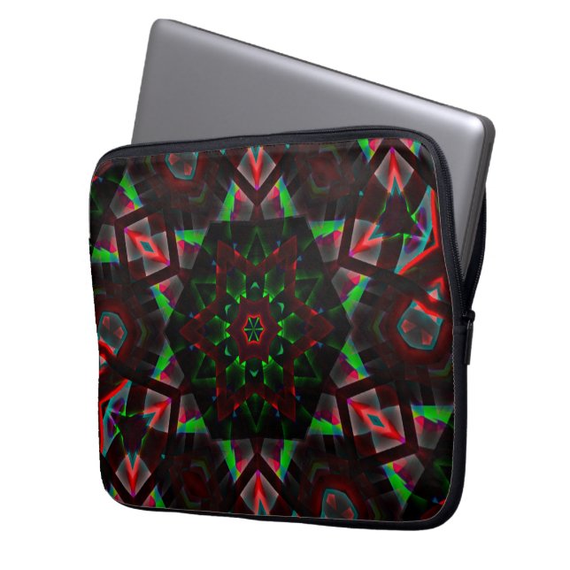 Kaleidoskop mit Hexagon, grün und rot Laptopschutzhülle (Vorderseite Links)