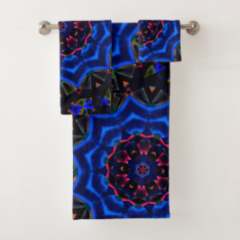 Kaleidoskop mit Kreis, Lachs mit blauem Gefälle Badhandtuch Set