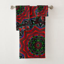 Kaleidoskop mit kreisförmigem, grünem und rotem Gr Badhandtuch Set
