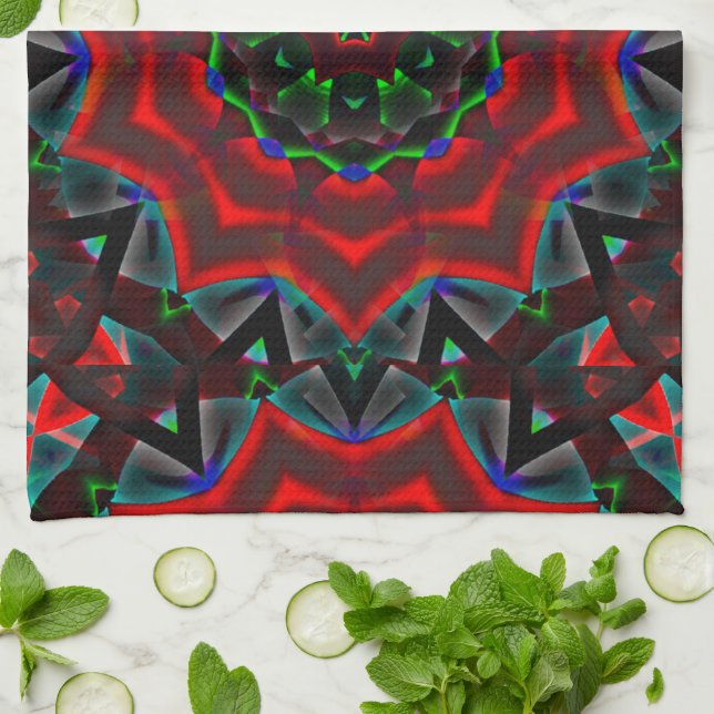 Kaleidoskop mit kreisförmigem, grünem und rotem Gr Geschirrtuch (Gefaltet)