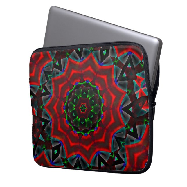 Kaleidoskop mit kreisförmigem, grünem und rotem Gr Laptopschutzhülle (Vorderseite Links)