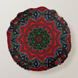 Kaleidoskop mit kreisförmigem, grünem und rotem Gr Rundes Kissen