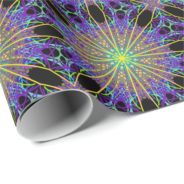 Kaleidoskop-Star, Lila orange grüne Kunst Geschenkpapier (Rolleneckpunkt)