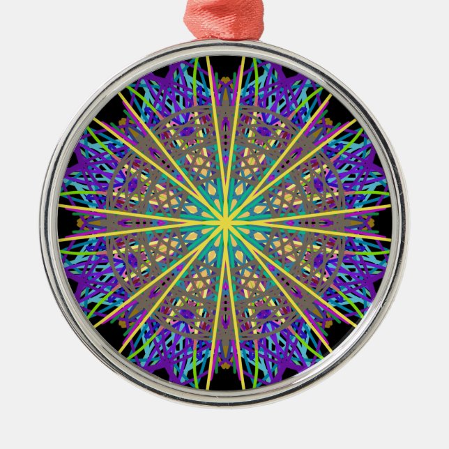 Kaleidoskop-Star, Lila orange grüne Kunst Silbernes Ornament (Vorne)