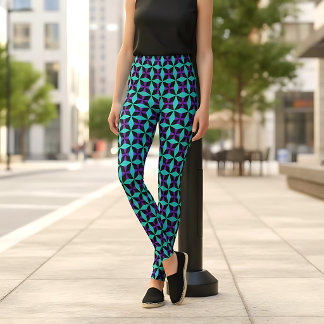 Kaleidoskop Türkis Schwarz und Violett Geometrisch Leggings