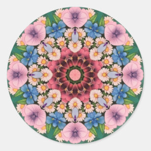 ~ Kaleidoskop Weißrosa Blau grün Runder Aufkleber