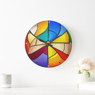 Kaleidoskop-Zeit" - Lebendige, verklebte Glaswand Große Wanduhr