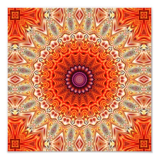 Kaleidoskopische Blume Orange und Weiß Fotodruck (Vorne)