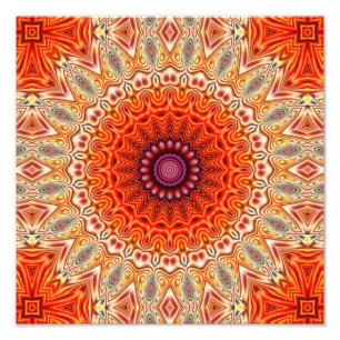 Kaleidoskopische Blume Orange-weiß-Design Fotodruck