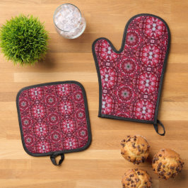 Kaleidoskopische Crimson Dahlia Ofenhandschuh & Topflappen-Set
