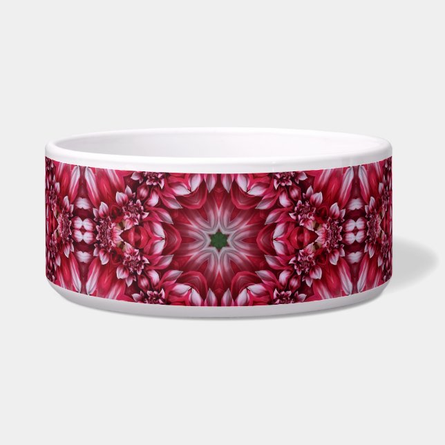Kaleidoskopische Crimson Dahlia Pet Bowl Napf (Vorderseite)