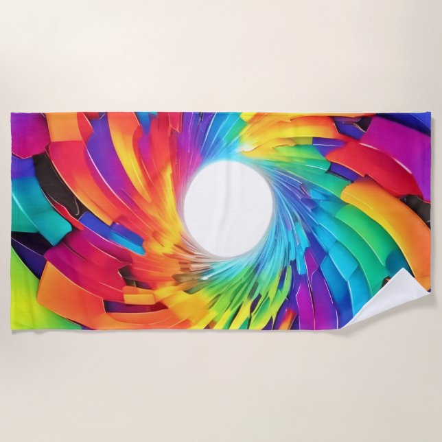 Kaleidoskopischer Vortex: Eine farbenfrohe Reise Strandtuch (Vorderseite)