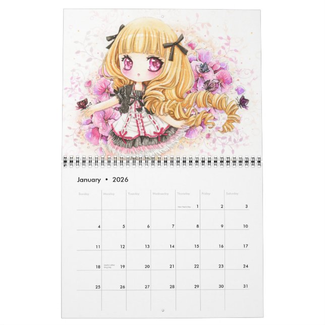 Kalender 2013 - Schöne Anime chibi Illustration (Jan 2026)