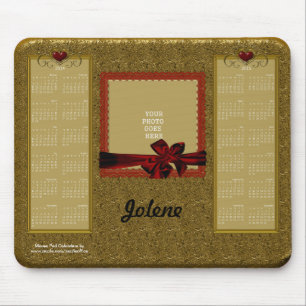 Kalender 2014-2015 Maus-Pad GOLD mit RED Hearts Mousepad