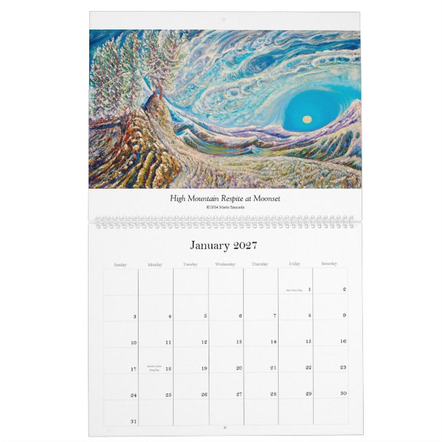Kalender 2014, der Kunstmalereien kennzeichnet (Jan 2027)