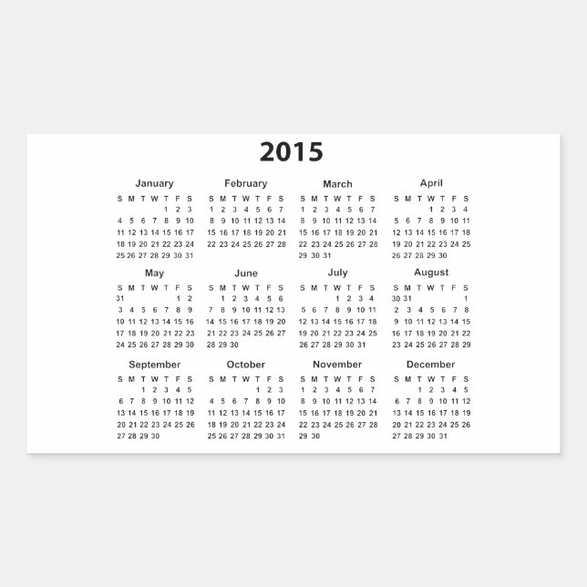 Kalender 2015 rechteckiger aufkleber (Vorderseite)