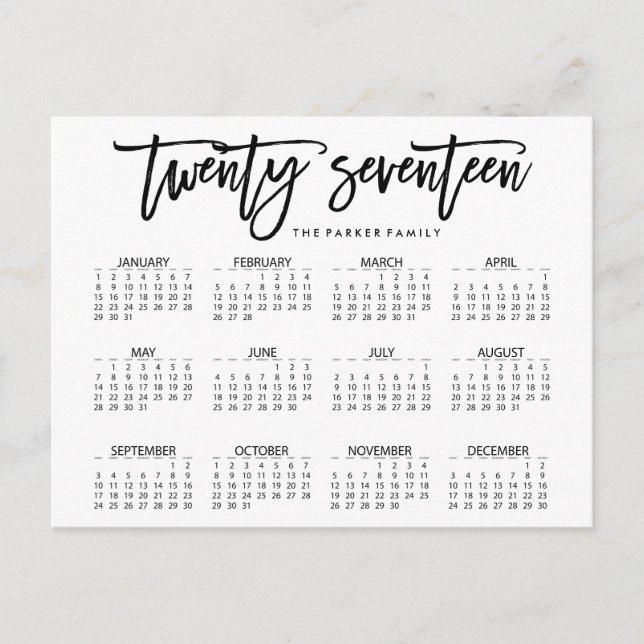 Kalender 2017 | Moderne Typografie Postkarte (Vorderseite)