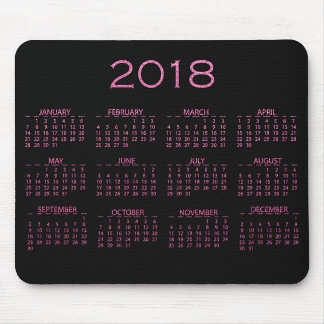 Kalender 2018 Schwarz-Bright Vivid Pink Glitzer Mousepad (Vorne)