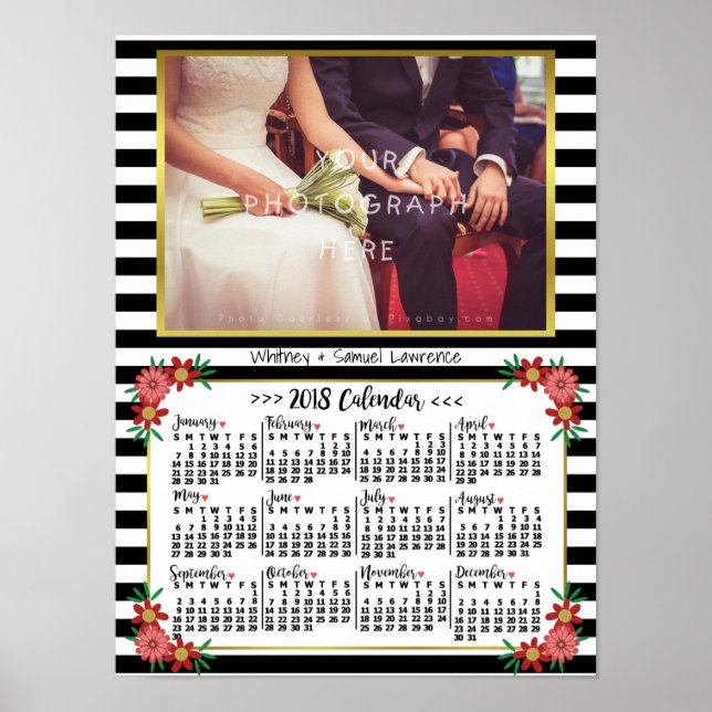 Kalender 2018 - Trendige Blumenstreifen | FOTO Poster (Vorne)