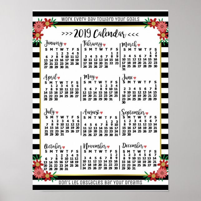 Kalender 2019 - Blumenmuster | Benutzerdefinierter Poster (Vorne)