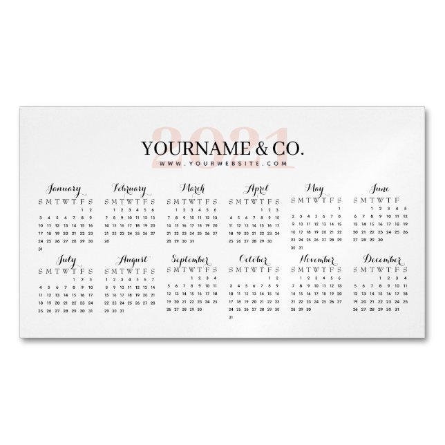 Kalender 2021 Firmenname Rosa Weiß Magnetische Visitenkarte (Vorderseite)