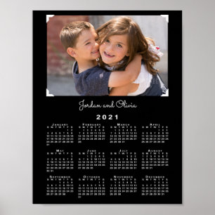 Kalender 2021 mit Ihrem Foto und Namen auf Schwarz Poster