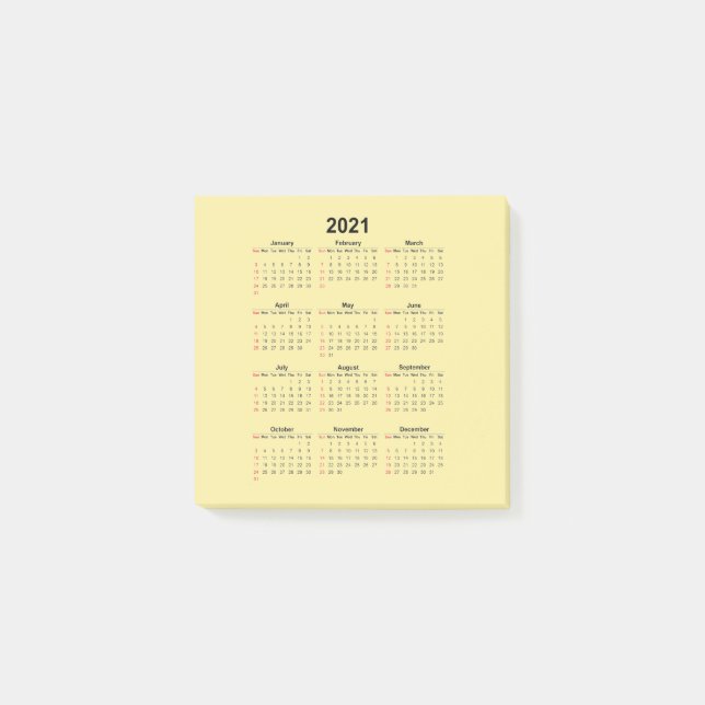 Kalender 2021 post-it klebezettel (Vorderseite)