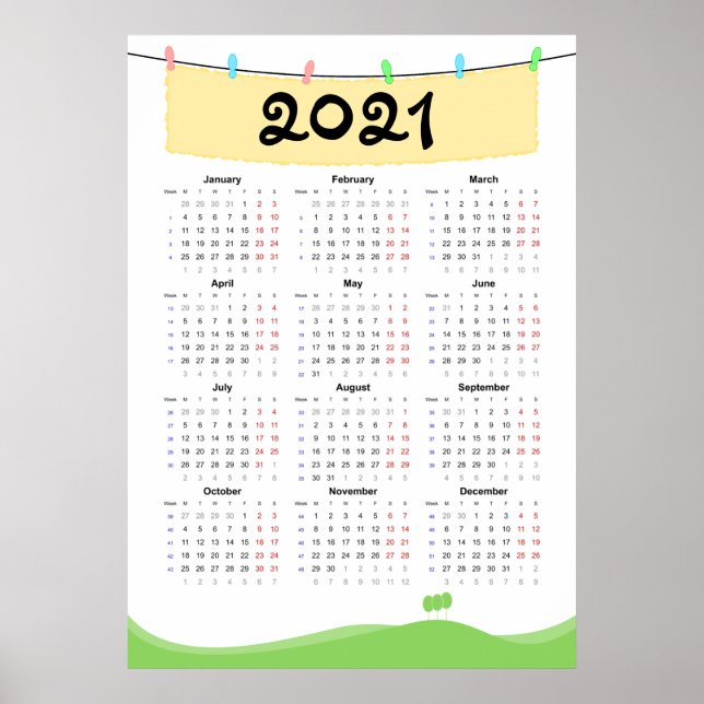 Kalender 2021 Poster - Montag starten (Vorne)