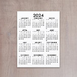 Kalender 2024 - Basisszenario Postkarte<br><div class="desc">Ein einfacher Kalender 2024 in Schwarz und Weiß. Eine Standardsuche nach Ihrem Zuhause-Büro oder Schulfach. Ein einfaches volles Jahr auf einen Blick Kalender zu verwenden das ganze Jahr lang.</div>