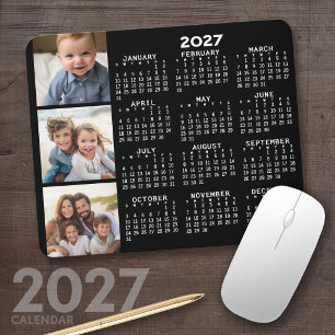 Kalender 2024 mit 3 FotoCollage - schwarz Mousepad