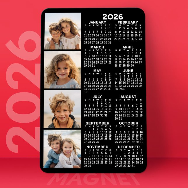 Kalender 2024 mit 4 FotoCollage - schwarz Magnet (2026 Calendar Magnet)