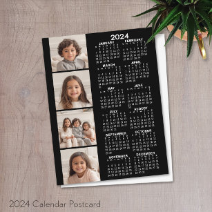 Kalender 2024 mit 4 FotoCollage - schwarz Postkarte