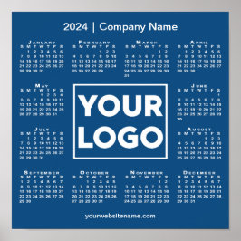 Kalender 2024 mit Firmenlogo und Name Blau Poster