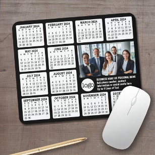 Kalender 2024 mit Logo, Foto und Text - Schwarz Mousepad