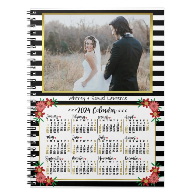 Kalender 2024 - Preppy Floral Stripes | FOTO Notizblock (Vorderseite)