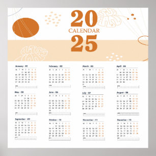 Kalender 2025 handgezeichnete flache Blätter Poster