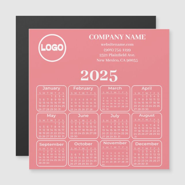 Kalender 2025 - Kundenspezifischer Firmenname und  Magnetkarte (Vorne/Hinten)