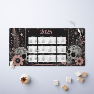 Kalender 2025 mit Blume und Skullen Schreibtischunterlage