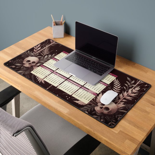 Kalender 2025 mit Blume und Skullen Schreibtischunterlage (Büro 2)