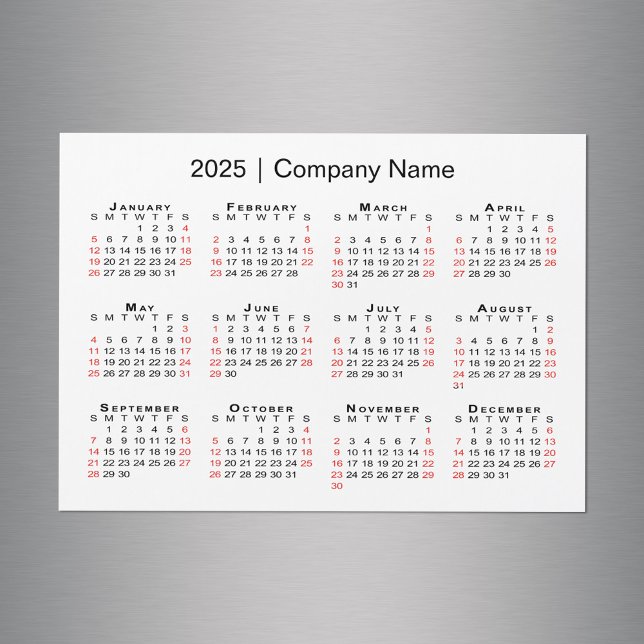 Kalender 2025 mit dem Firmennamen White Magnet (2025 Calendar with Business Name White Magnet, in situ)
