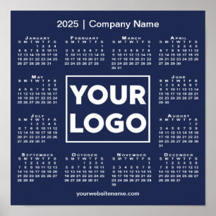 Kalender 2025 mit Firmenlogo und Name Navy Blue Poster