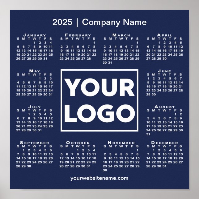 Kalender 2025 mit Firmenlogo und Name Navy Blue Poster (Vorne)