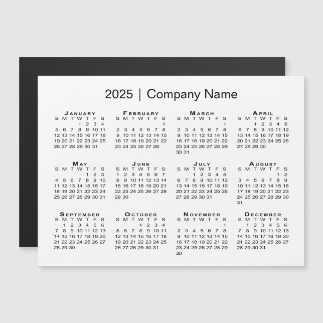 Kalender 2025 mit Firmenname White Magnet (Vorne/Hinten)