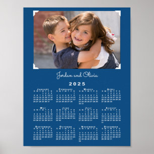 Kalender 2025 mit Ihrem Foto und Namen auf Blau Poster