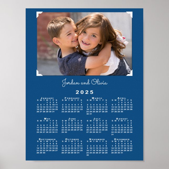 Kalender 2025 mit Ihrem Foto und Namen auf Blau Poster (Vorne)