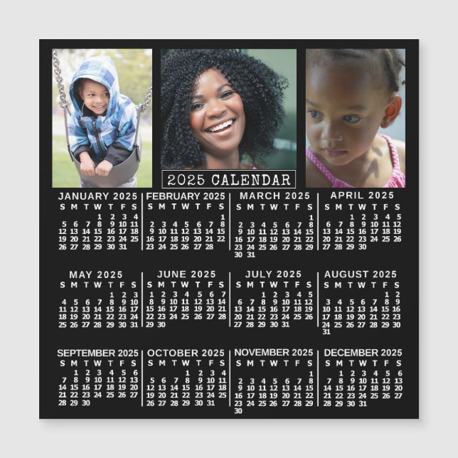 Kalender 2025 Schwarz | 3 Foto Collage Magnet (Vorderseite)