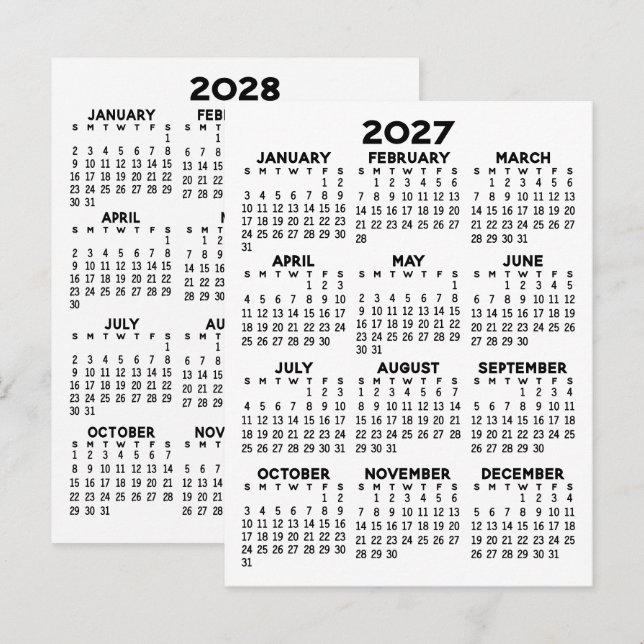 Kalender 2025 und 2026 Jahresansicht - Basic Minim Postkarte (Vorne/Hinten)
