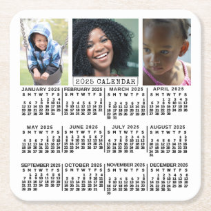 Kalender 2025 weiß 3 FotoCollage Custom Rechteckiger Pappuntersetzer