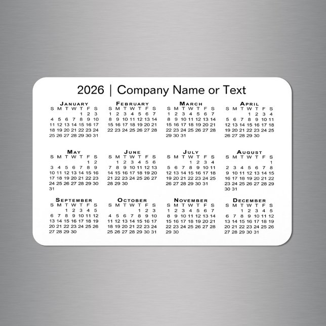 Kalender 2026 mit benutzerdefiniertem Text weiß Magnet (2026 Calendar with Custom Text White Magnet in situ)