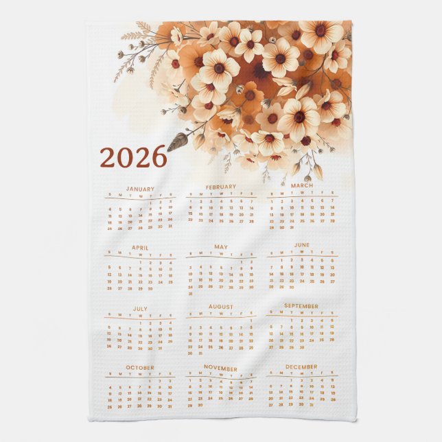 Kalender 2026 mit Blumen Geschirrtuch (Vertikal)